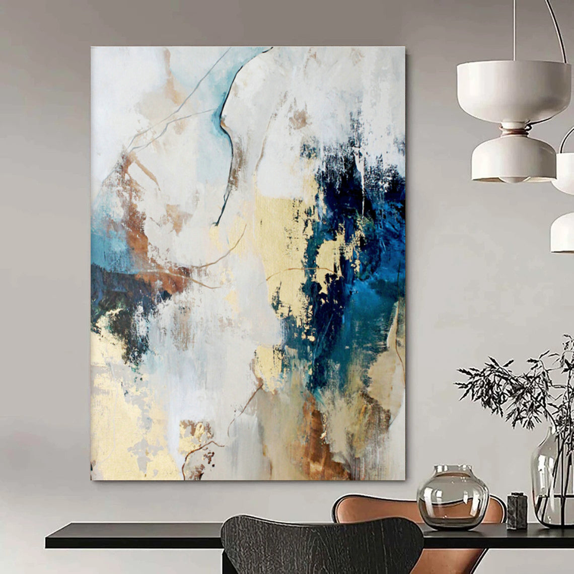 Blue & Gold Abstract Fusion Art for Modern Office Reception & Upscale Lounge DLZ1025