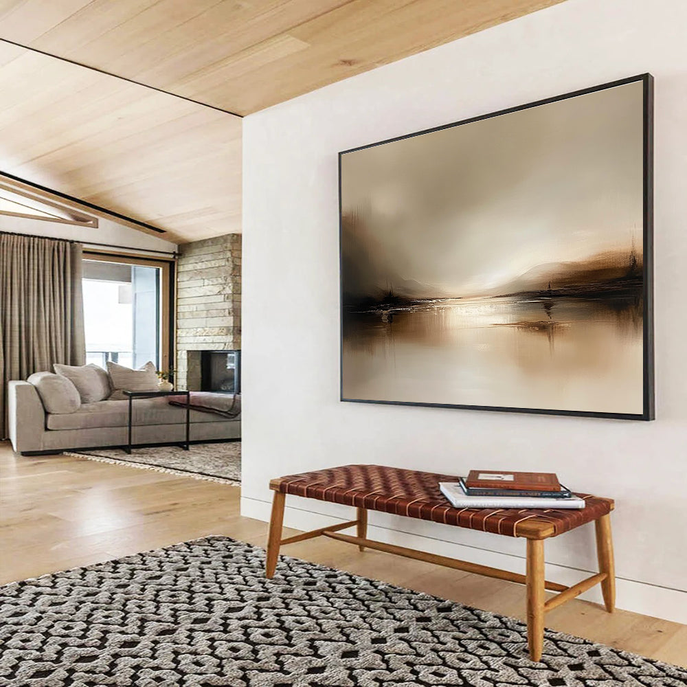 Brown Tonal Lake Art for Rustic Lodge & Neutral - Toned Study SC071