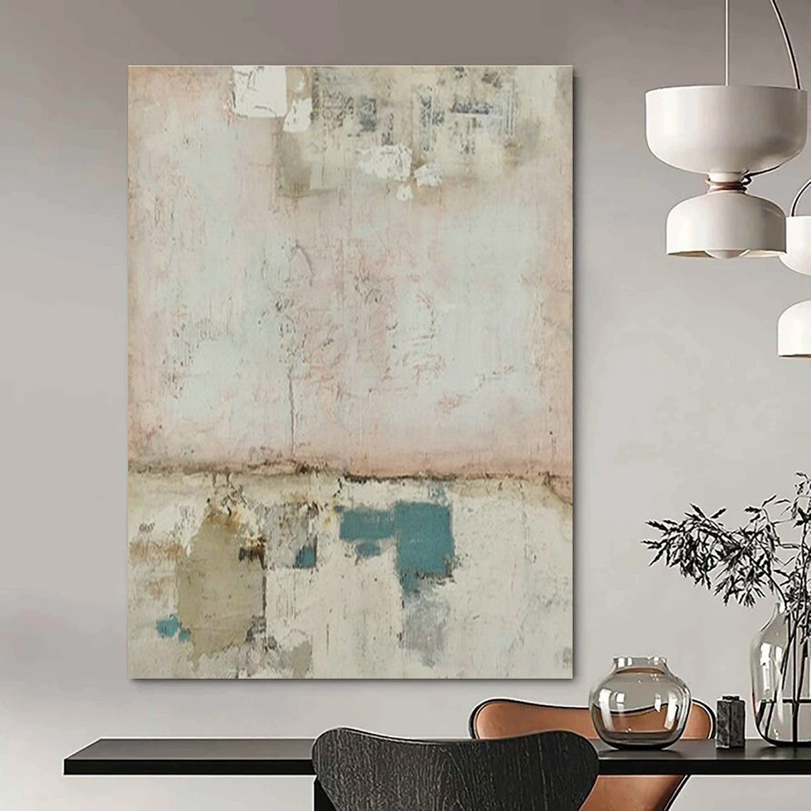 Pink - White Collage Abstract Art for Bohemian Café & Feminine Art Studio DLZ1851