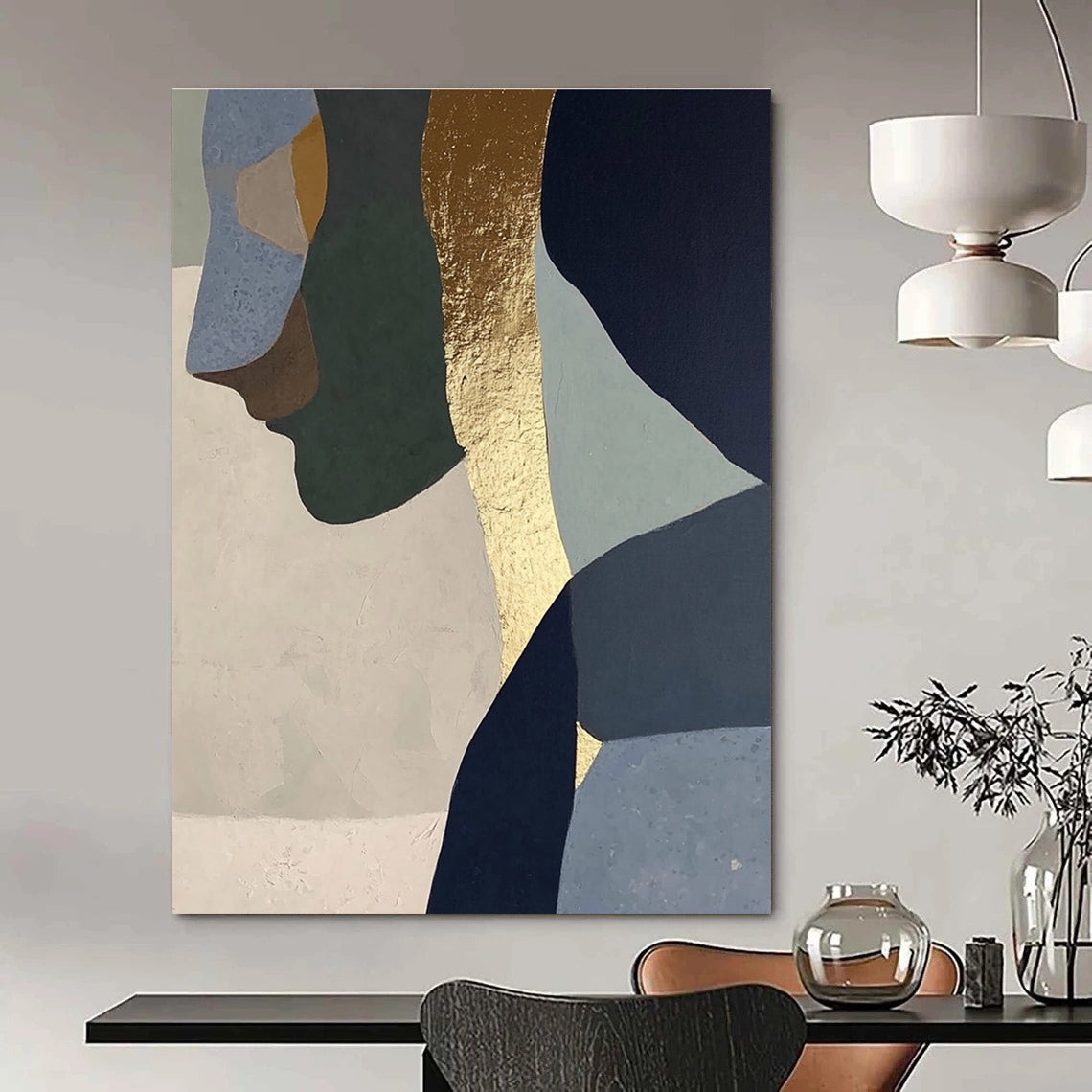 Abstract Geometric Faces with Gold Accent for Modern Home & Art - Centric Salon STSC756