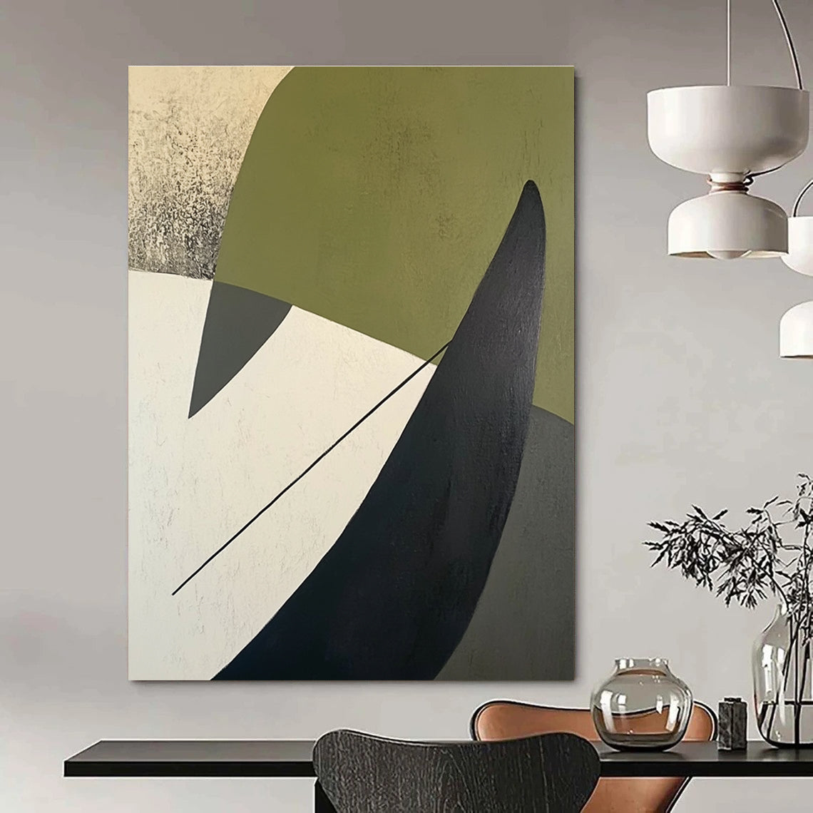 Modern Green and Black Shapes Art for Studio & Entryway STSC684