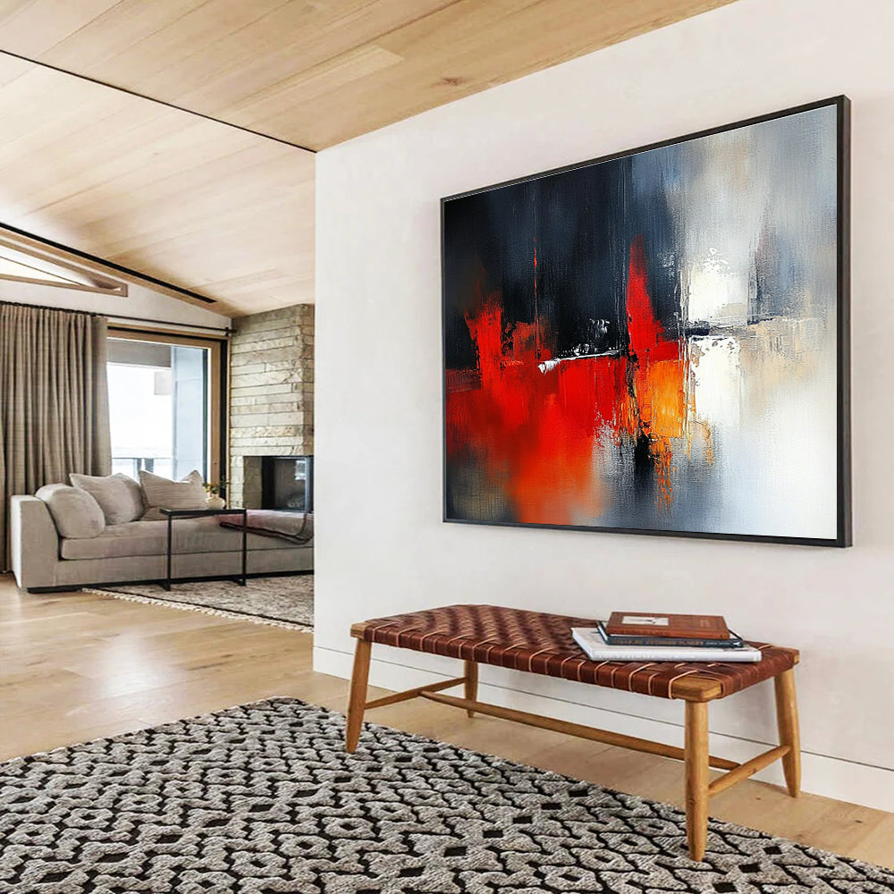 Red - Black Abstract Cityscape Art for Modern Penthouse Living Room & Urban Art Gallery SC230
