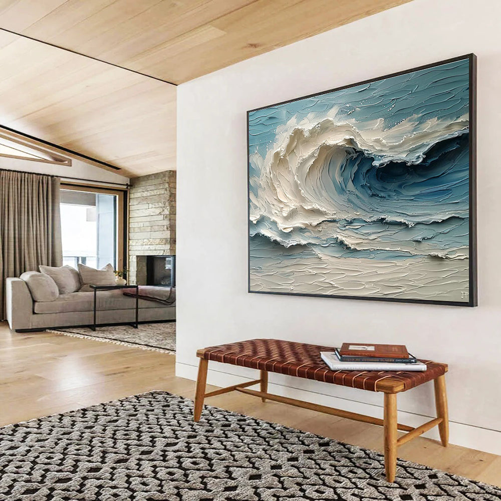 Textured Sea Wave Art for Coastal Seafood Restaurant Bar Counters DLZ3200