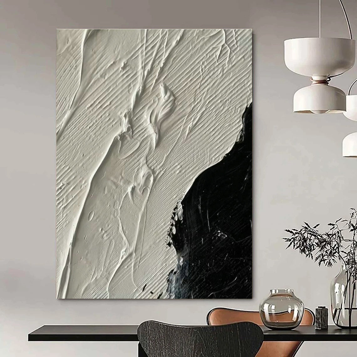 Black - White Textured Abstract Art for Industrial Studio & Monochrome Lounge DLZ1335
