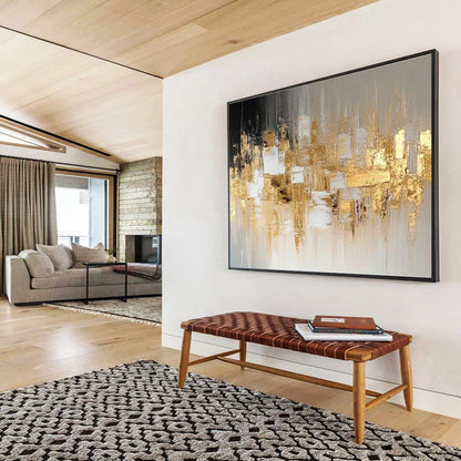 Gold - Gray Urban Abstract Art for Corporate Lobby DLZ2912