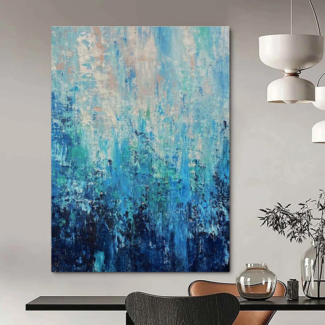 Blue - Green Abstract Art for Coastal Home Living Room Accent Walls DLZ0045