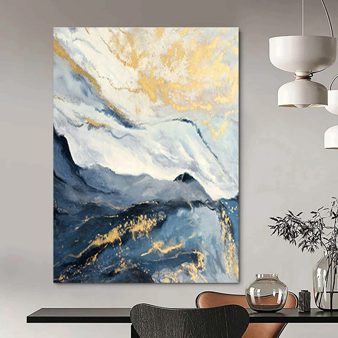 Golden - Blue Mountain Landscape for Luxury Ski Chalet & Asian - Inspired Spa DLZ0950