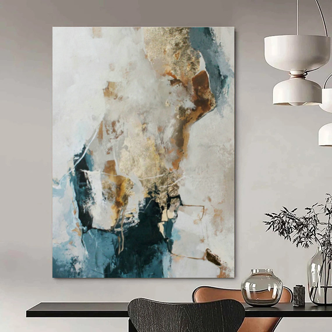 Blue and Gold Abstract Art for Nautical - Themed Restaurant & Luxury Yacht Club DLZ1017