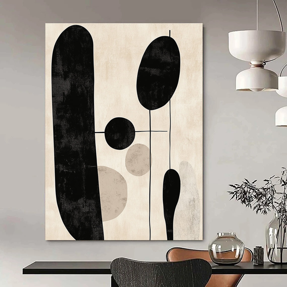 Black and Beige Geometric Shapes Art for Modern Minimalist Living Room & Contemporary Office STSC1330