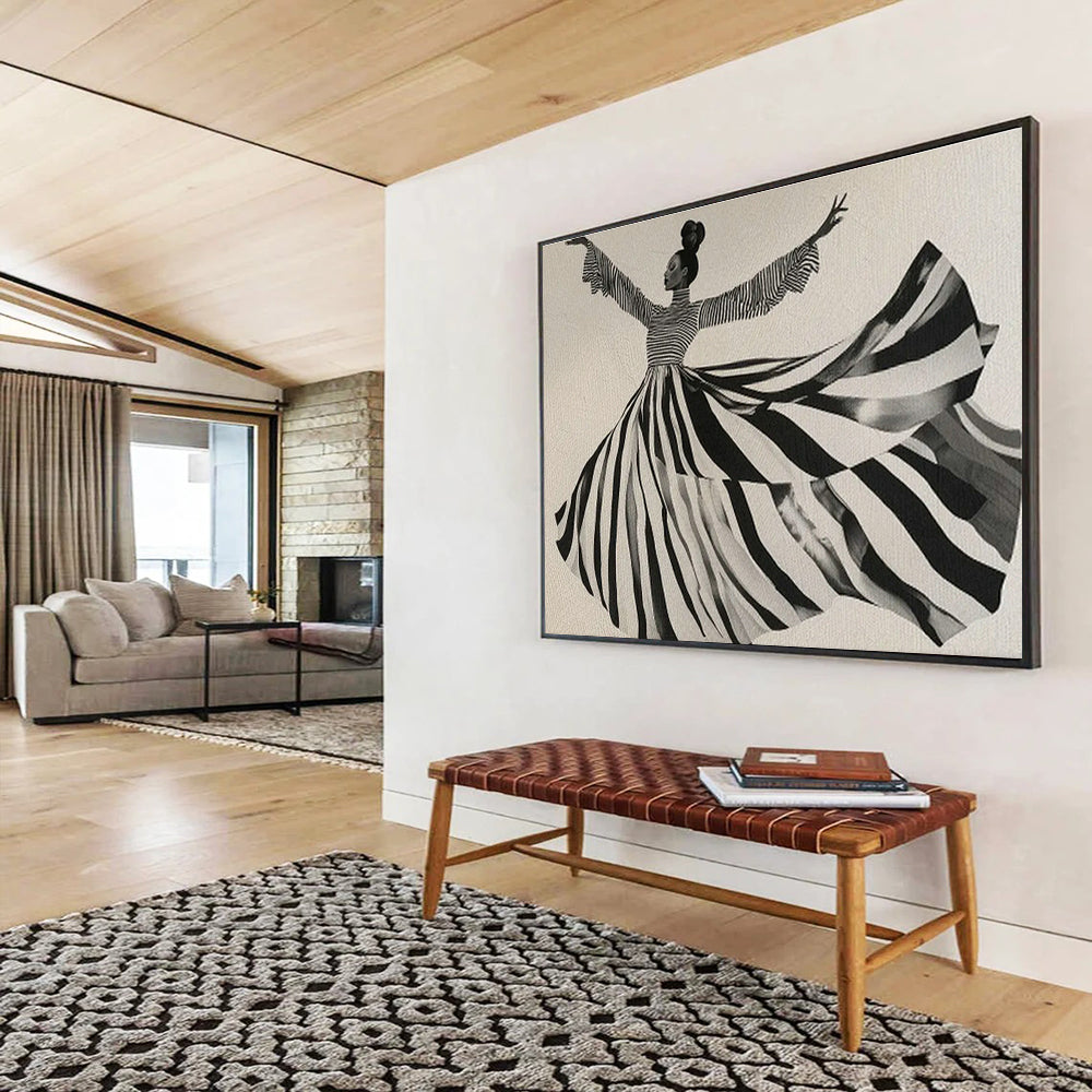 Striped Dress Dancing Figure Art for Art Deco Dance Studio Walls DLZ2615
