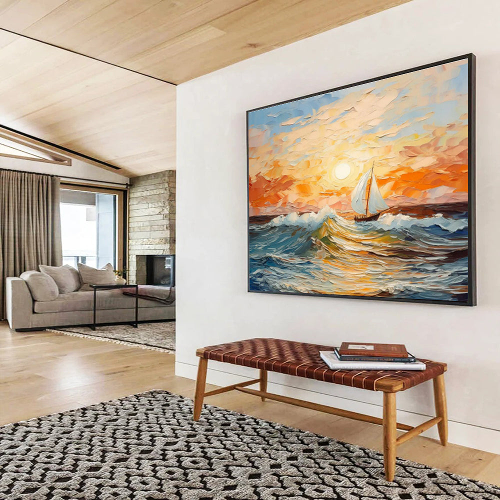 Sunset Sailboat Painting for Nautical - Themed Café DLZ3009
