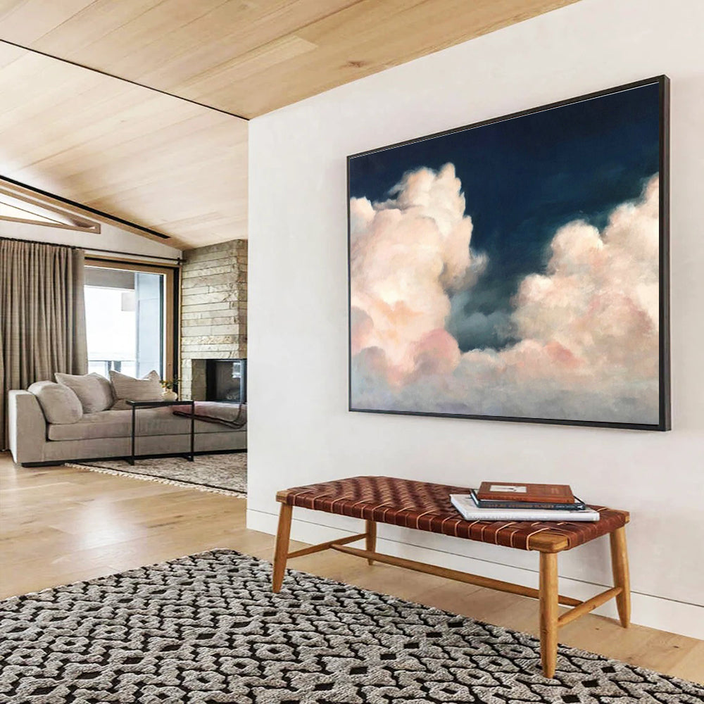 Pink Cloud Oil Painting for Romantic Rooftop Café Decor DLZ2569