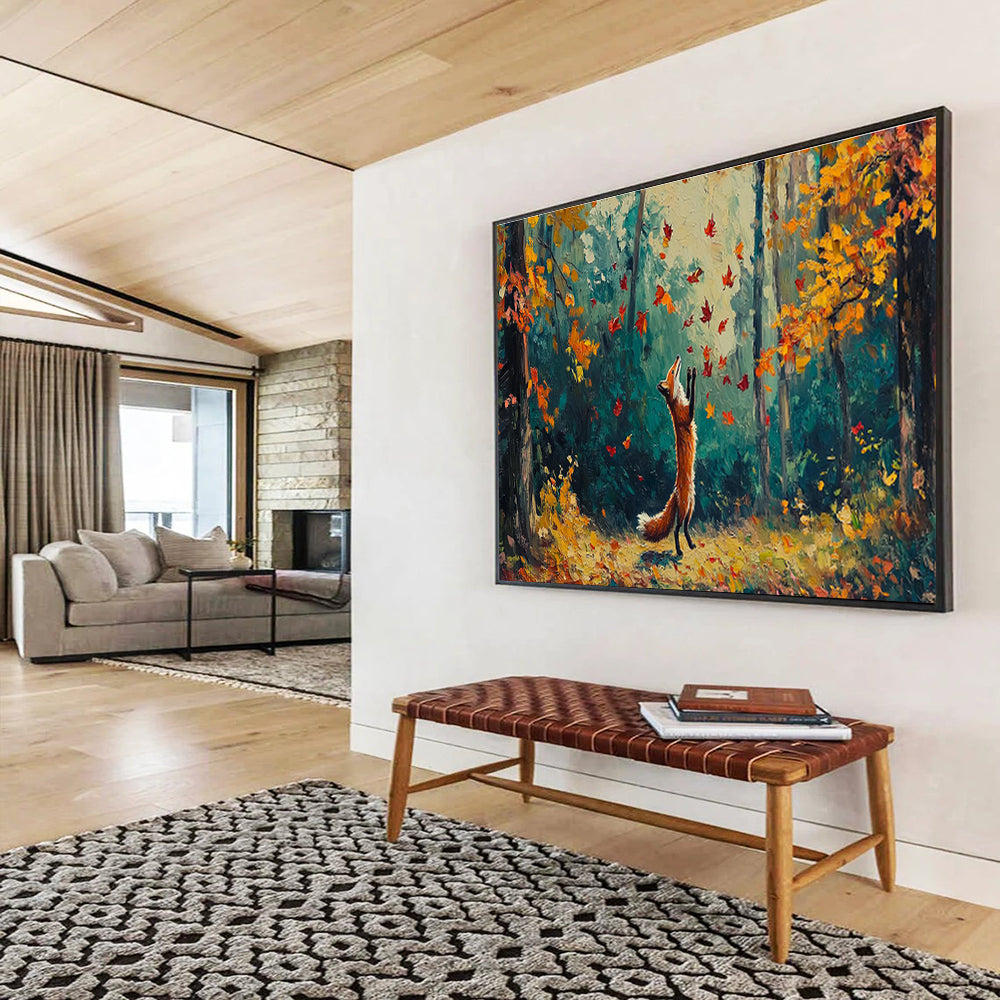 Fox Chasing Autumn Leaves Art for Nature - Lover’s Family Room DLZ3085