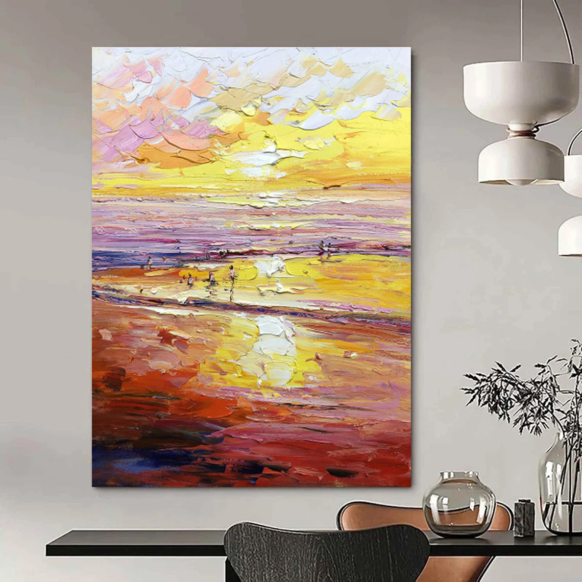 Warm - Toned Beach Oil Painting for Coastal Home & Vacation Rental Lounge DLZ1313