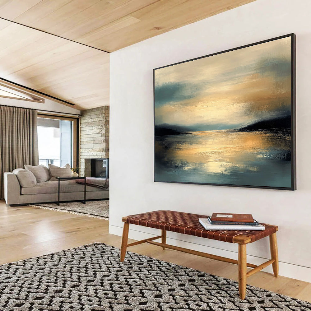 Golden Lake Sunset Art for Lakeside Villa & Luxury Living Room SC064