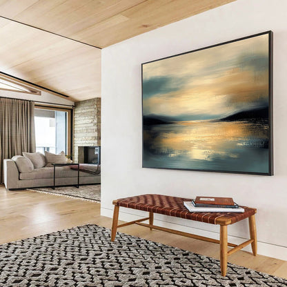 Golden Lake Sunset Art for Lakeside Villa & Luxury Living Room SC064