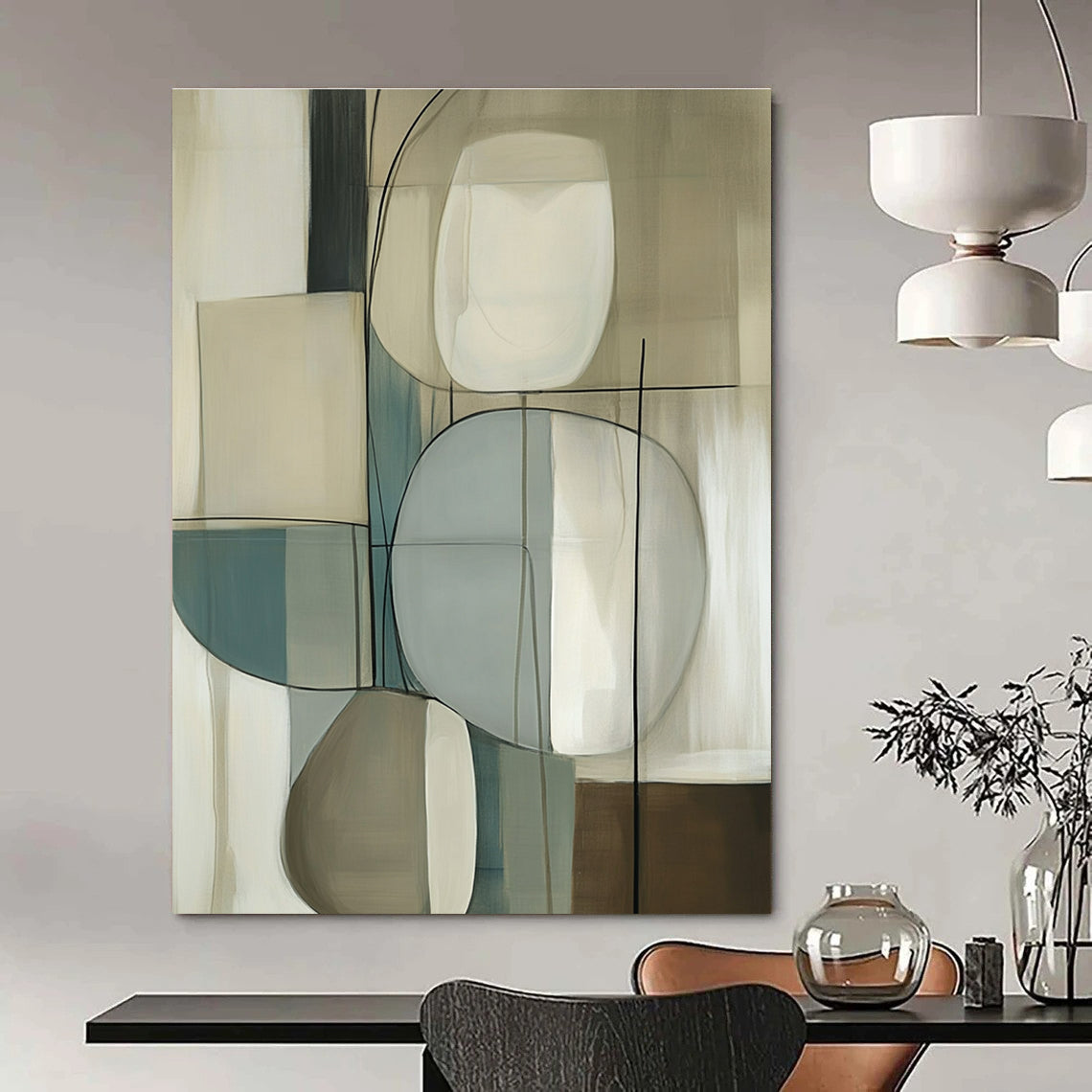 Beige and Blue Abstract Forms Art for Scandinavian - Style Bedroom & Contemporary Art Gallery STSC1321
