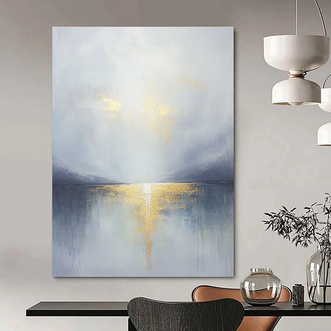 Gray - Gold Sea Reflection for Coastal Home & Elegant Spa Retreat STSC289