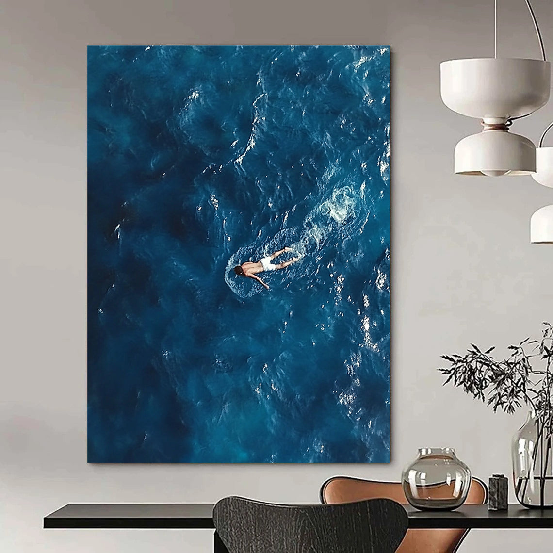 Man Swimming in Ocean Art for Beach Home Bathroom & Wellness Retreat Spa STSC1057