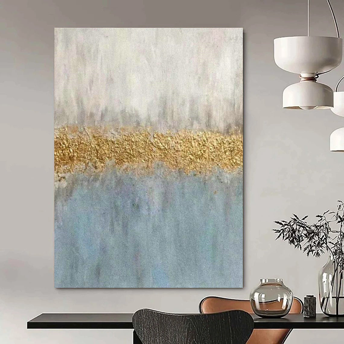 Gray - Gold - Blue Abstract Art for Living Room & Office DLZ0301