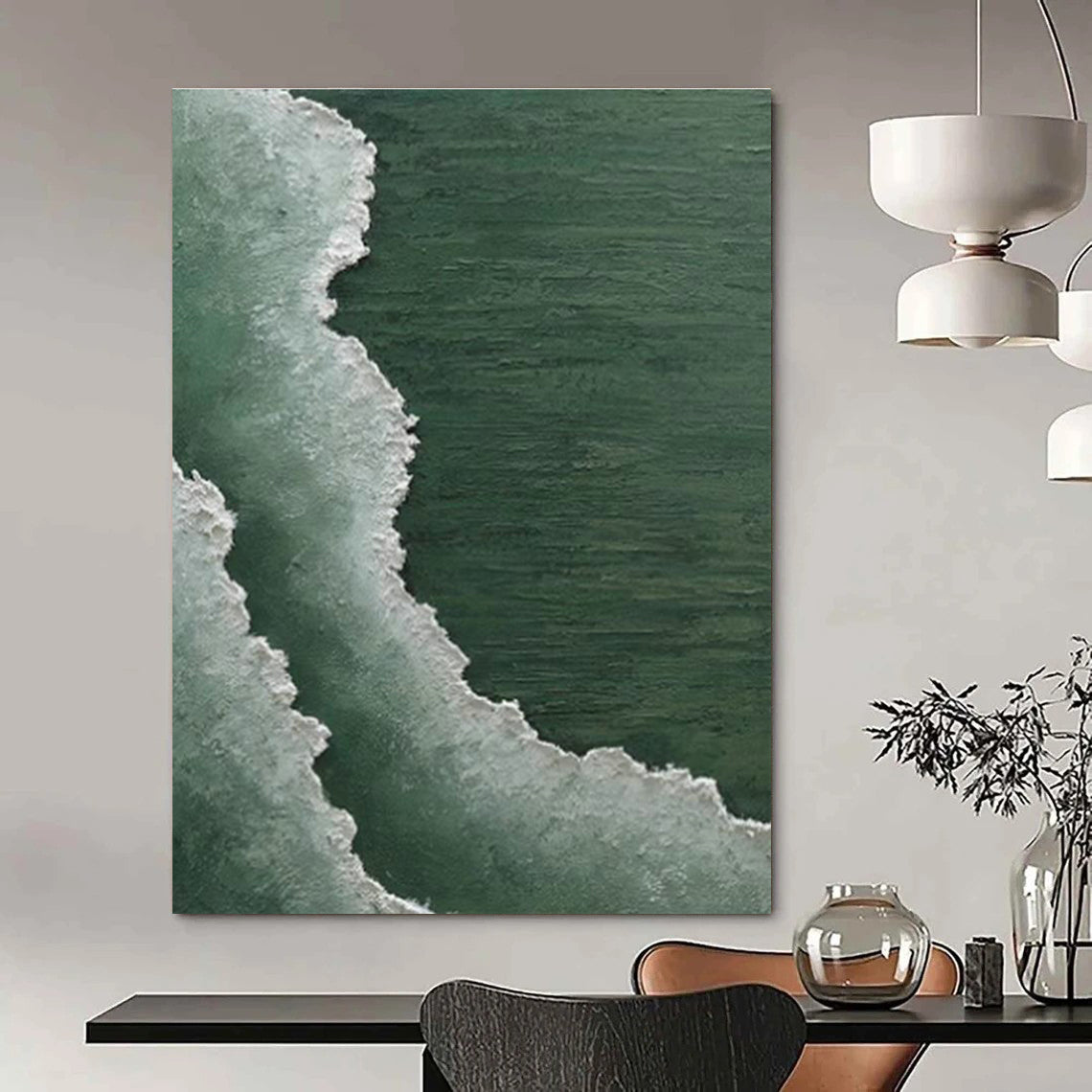Green and White Wave Art for Coastal Home & Nature - Inspired Spa DLZ2201