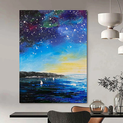 Starry Sea View Oil Painting for Bedroom & Cottage DLZ0346