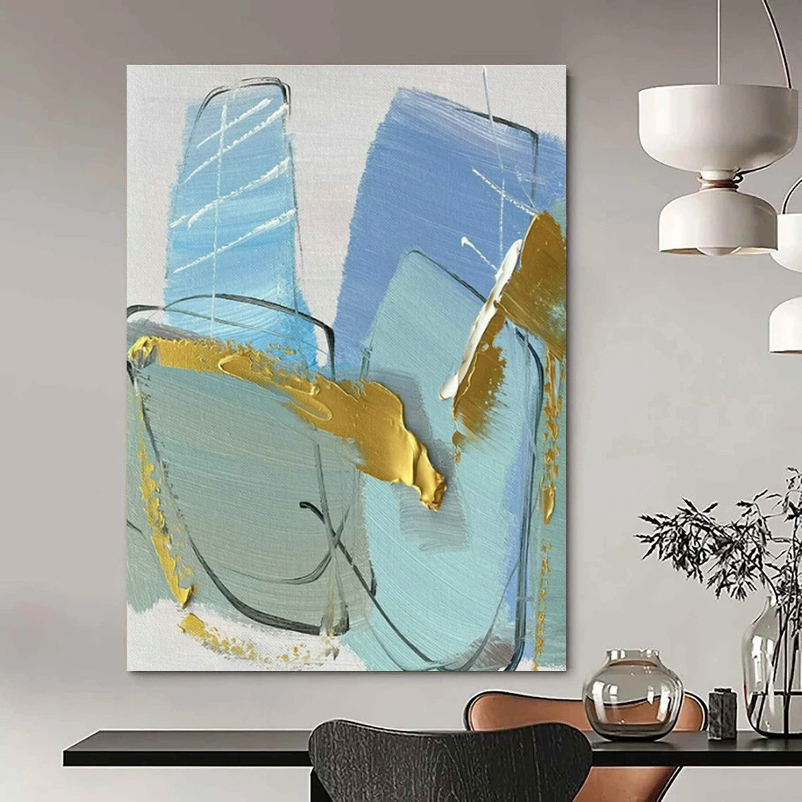 Blue - Gold Abstract Art for Beachfront Villa Living Room & High - End Boutique DLZ1678
