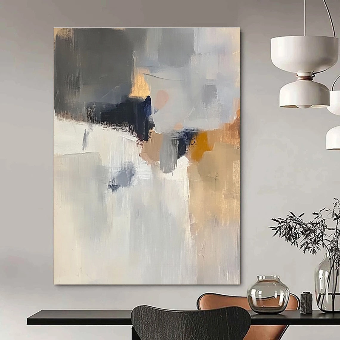 Subtle Gray - White Abstract Art for Study & Guest Room STSC686