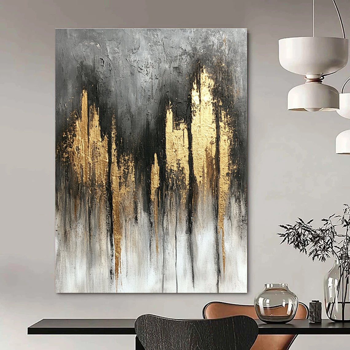 Grey and Gold Abstract Cityscape for Luxury Penthouse Living Room & High - End Hotel Lobby STSC393