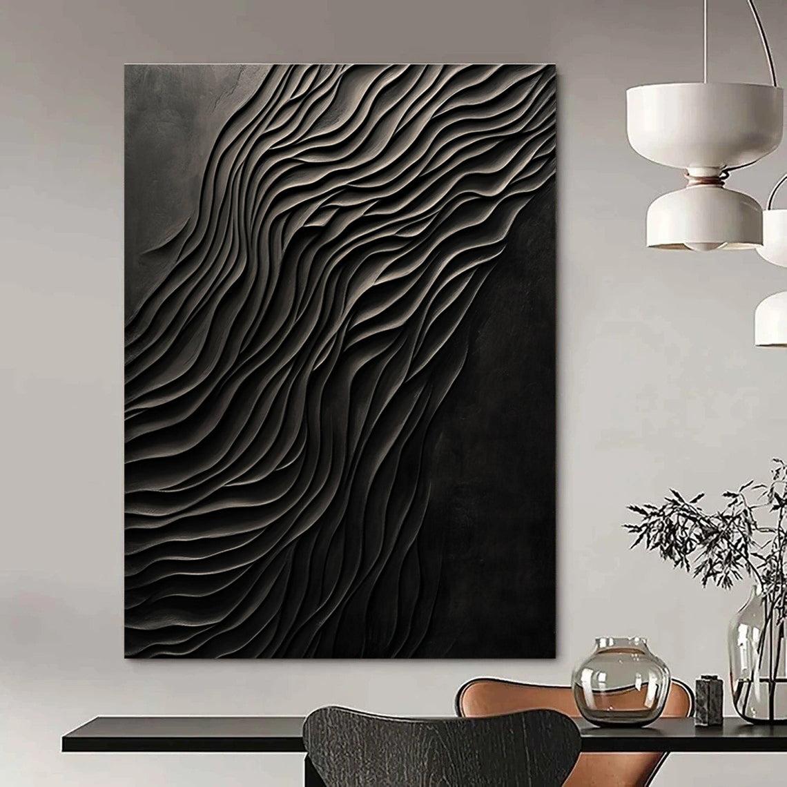 Black Wavy Texture for Contemporary Art Space & Sophisticated Hotel Lobby STSC1289