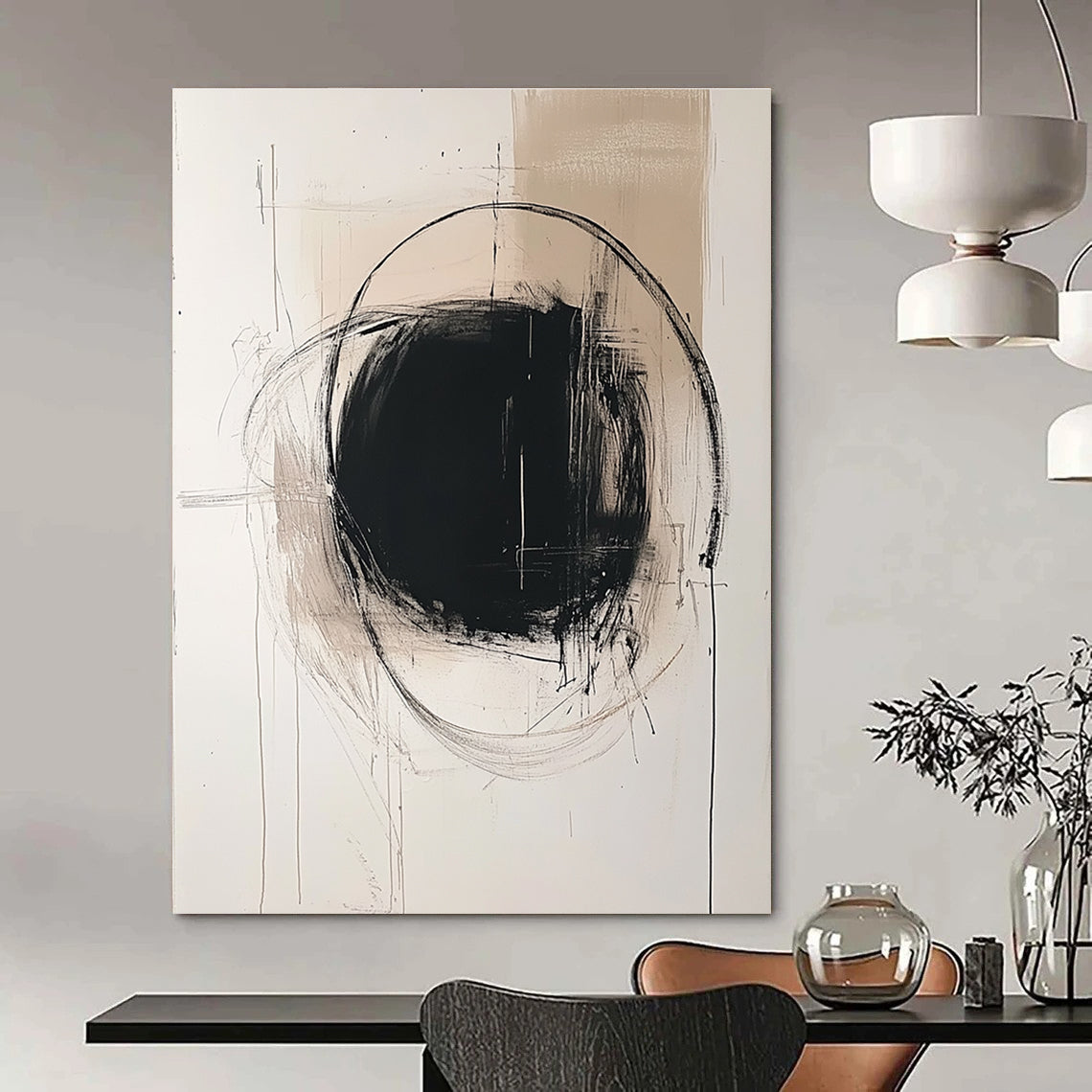Monochromatic Black Circle Abstract for Minimalist Office & Modern Art Gallery STSC771