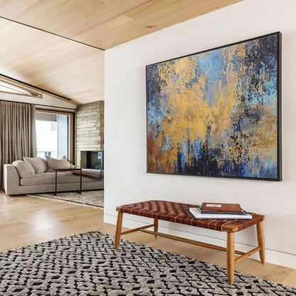 Gold - Blue Abstract Art: Elevate Your Living Room with Dreamy Color Blends DLZ2384