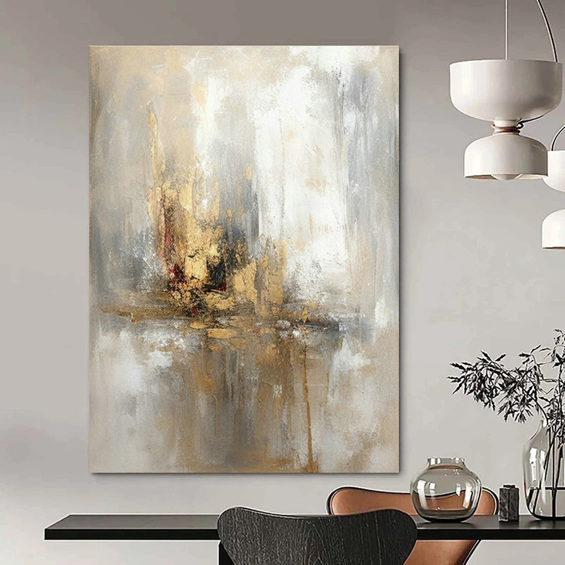 Gold - Gray Abstract for Luxury Hotel Ballroom & Glamorous Home Dining Room DLZ0894