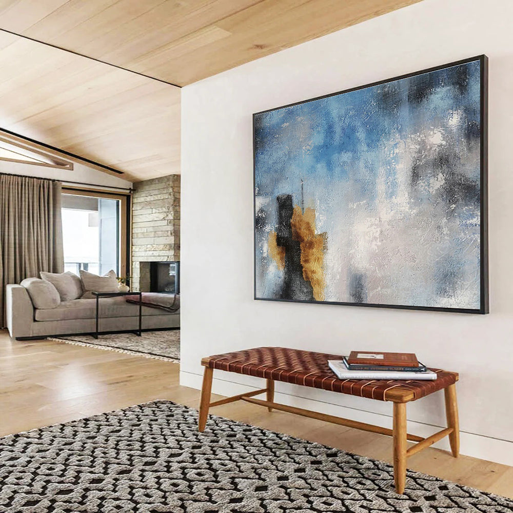 Sophisticated Blue - Gold Abstract Accent for Cultivating a Luxurious Office Atmosphere DLZ3037