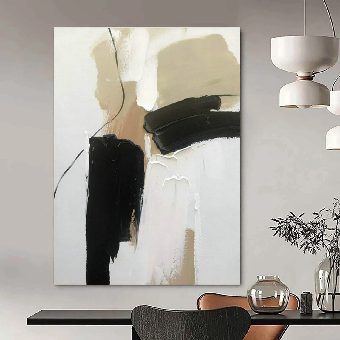 Black - Beige - White Abstract Art for Minimalist Bedroom & Modern Office Lounge DLZ1680