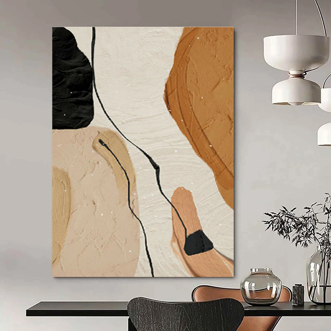 Beige and Black Abstract Shapes Art for Mid - Century Modern Office & Neutral - Toned Gallery DLZ2213