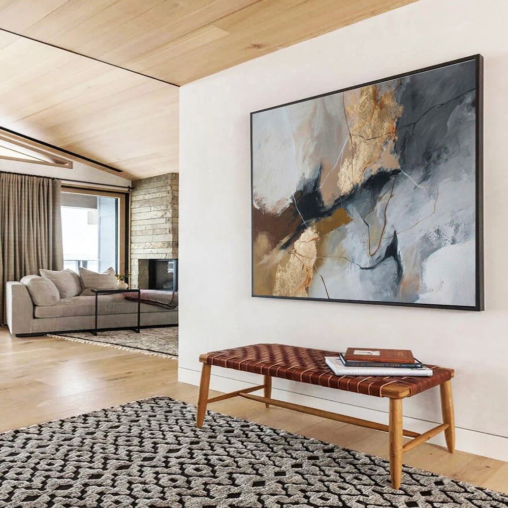 Gray - Gold Abstract Art for Contemporary Art Gallery Spaces DLZ2516