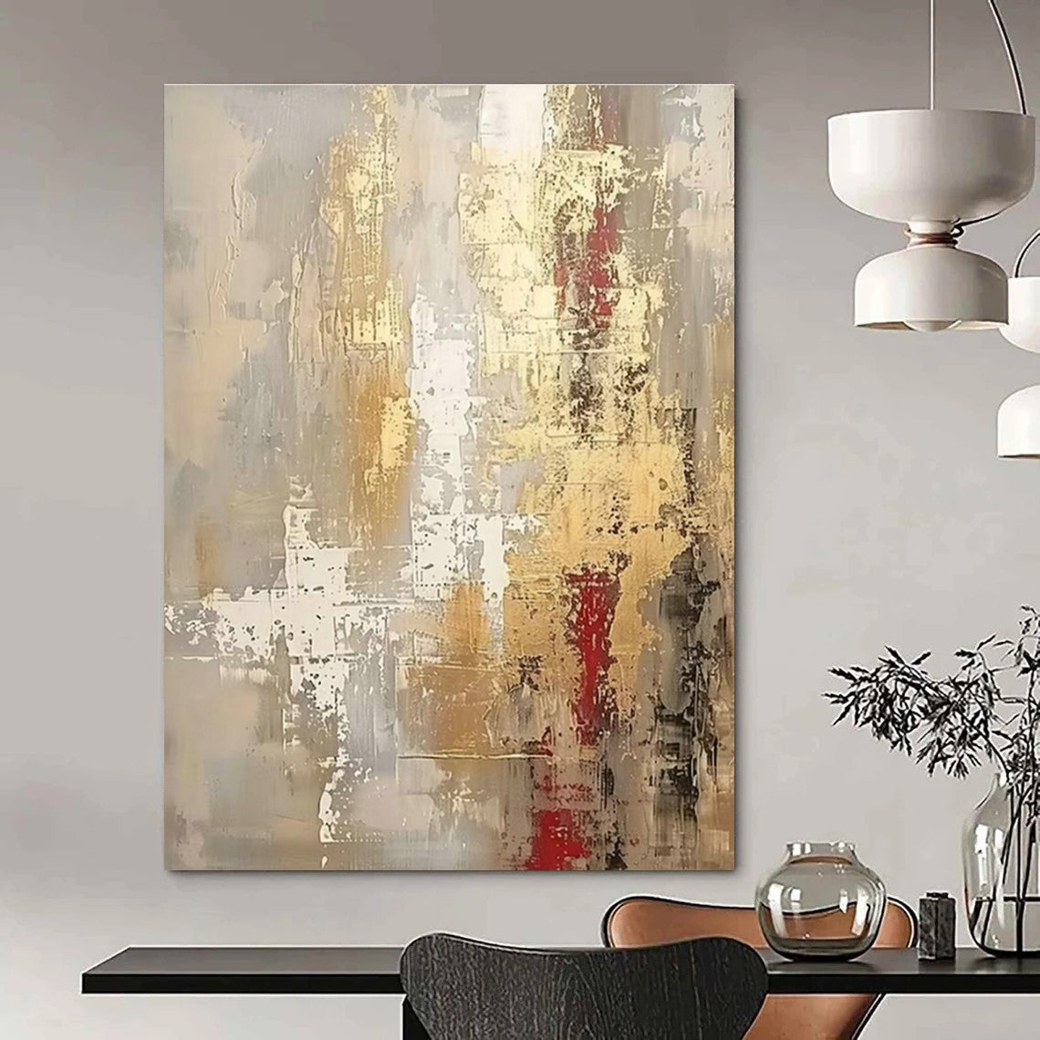 Gray - Gold - Red Abstract Art for Industrial Luxury Hotel & Modern Art Institute DLZ1919