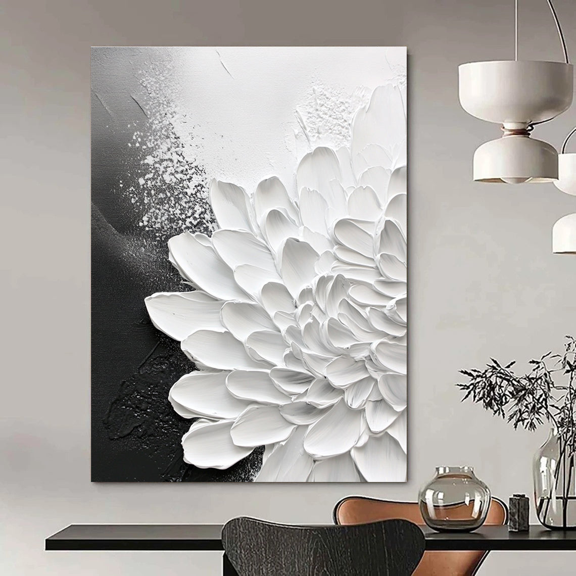 White Flower with Gray Accents for Modern Bedroom & Contemporary Living Room STSC518