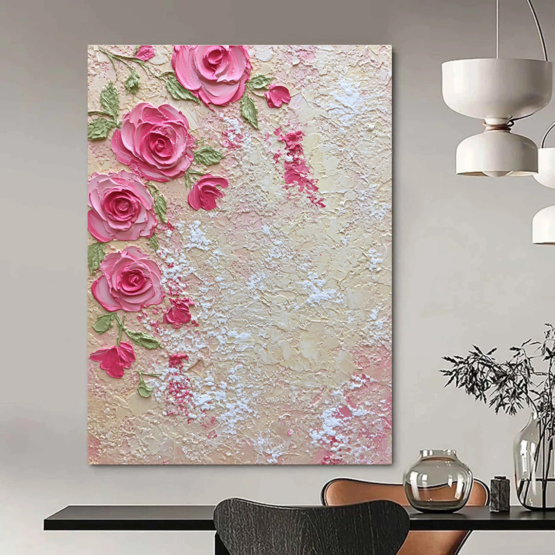 Textured Pink Roses Art for Romantic Bridal Suite & Feminine Floral Shop STSC931