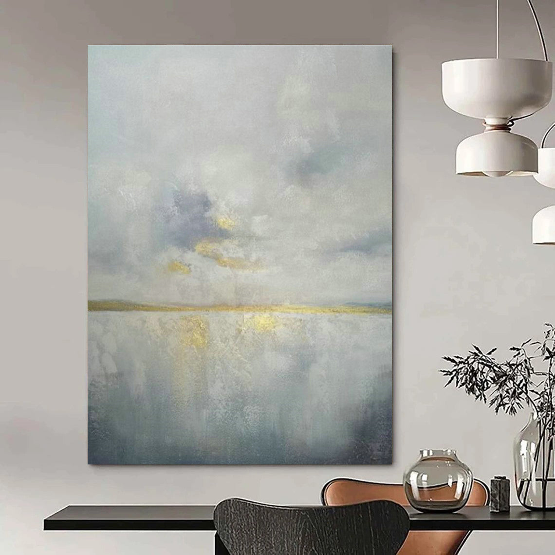 Gray - Gold Seaview Abstract Art for Bedroom & Office DLZ0349