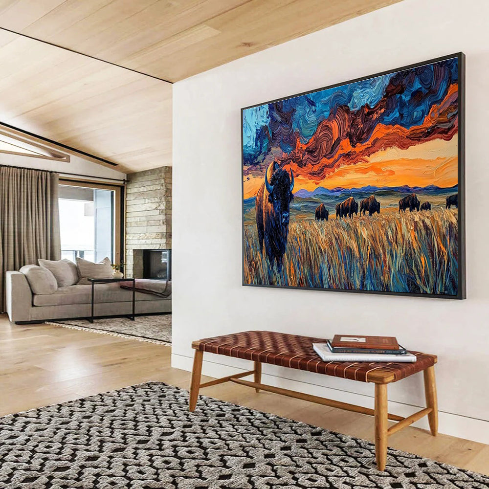 Bison Prairie Sunset Art for Western - Themed Steakhouse Dining Halls DLZ3190