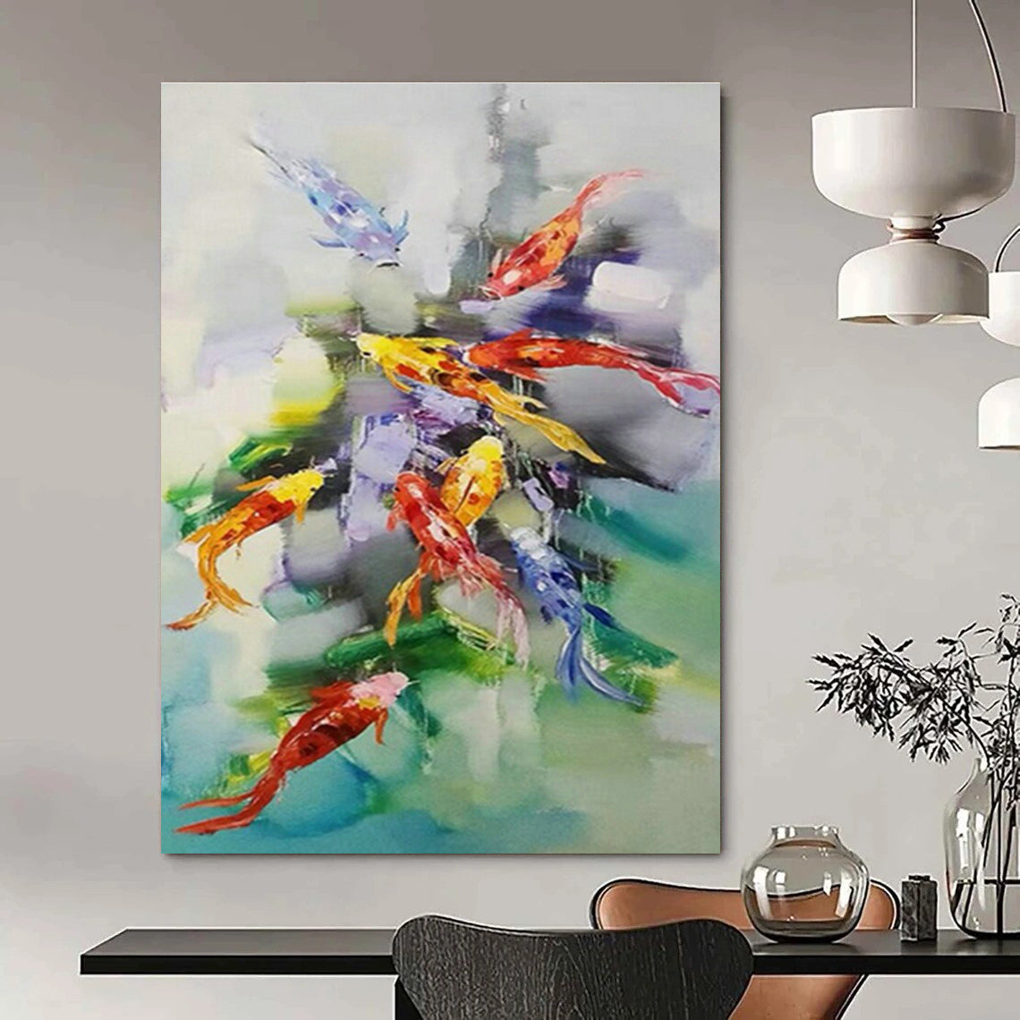 Colorful Koi Fish Abstract Art for Asian Restaurant & Feng Shui Office DLZ0672