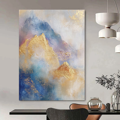 Gold and Blue Abstract Mountains for Luxury Ski Lodge & Elegant Home Library STSC446