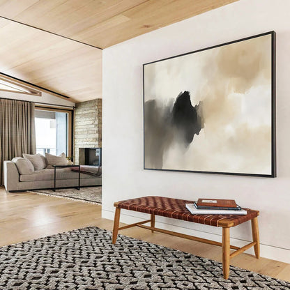 Beige - Black Abstract Clouds Art for Minimalist Bedroom & Serene Spa SC222