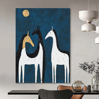 Whimsical Blue Horses Art for Kids' Room & Garden Shed STSC072