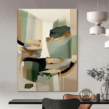 Green - Brown - Gold Geometric Abstract Art for Contemporary Art Gallery & Industrial Loft DLZ1644