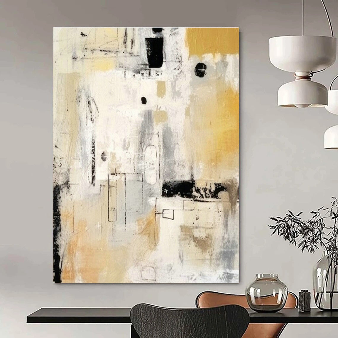 Yellow - Gray Abstract Art for Contemporary Café & Art - Lovers’ Studio DLZ1932