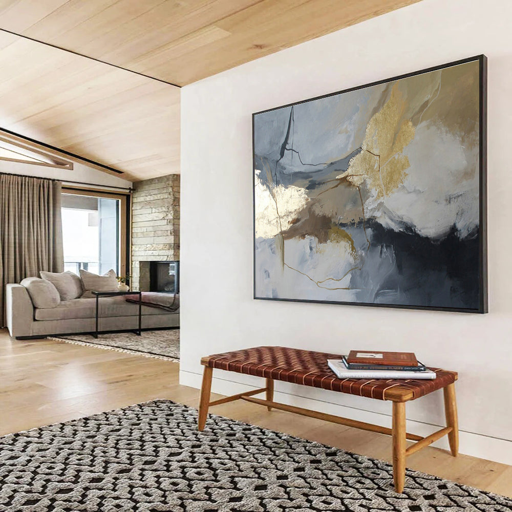 Gold - Gray Line Abstract Art for Polished Study DLZ2903