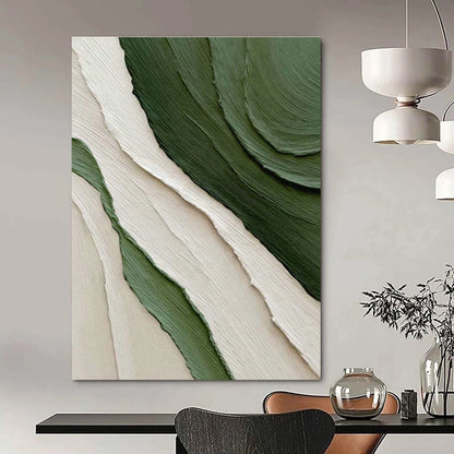 Green and White Textured Waves Art for Modern Beach House & Eco - Friendly Caf茅 DLZ2181